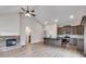 Modern kitchen with gray cabinets and granite countertops at 458 Florence Rd, Douglasville, GA 30134