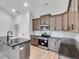 Modern kitchen with gray cabinets, granite, and stainless steel appliances at 458 Florence Rd, Douglasville, GA 30134