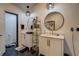Modern bathroom with double vanity and hexagon tile floors at 2587 Alvecot Cir, Atlanta, GA 30339