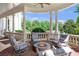 Covered outdoor patio featuring seating and a modern fire pit, perfect for relaxing outdoors at 5200 Moore Rd, Suwanee, GA 30024