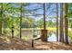 Picturesque pond view with trees and a wooden pier, offering a serene natural setting at 5200 Moore Rd, Suwanee, GA 30024