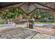 Cozy backyard patio area with stone accents, a built-in fire pit, and a charming outdoor structure at 930 Custer St, Atlanta, GA 30354
