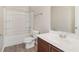 Clean bathroom, featuring shower/tub, toilet and vanity at 6897 Estepona St, Atlanta, GA 30349