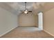 Bedroom with vaulted ceiling and ceiling fan at 7890 Royal Melbourne Way, Duluth, GA 30097