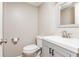 Simple bathroom with gray vanity and white toilet at 12 Independence Nw Pl # 12, Atlanta, GA 30318