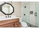 Updated bathroom with white subway tile shower and modern vanity at 12 Independence Nw Pl # 12, Atlanta, GA 30318