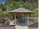 Wooden gazebo with picnic table and surrounding landscaping at 3648 Ramsey Close Sw, Atlanta, GA 30331