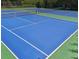 Blue tennis court with green perimeter at 3648 Ramsey Close Sw, Atlanta, GA 30331