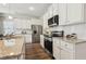 Modern kitchen with white cabinets, granite countertops, and stainless steel appliances at 563 Cygnet Ln, Grayson, GA 30017