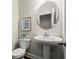 Small powder room with pedestal sink and toilet at 8775 Village Pl, Suwanee, GA 30024