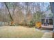 Landscaped backyard with playset and steps leading to deck at 9385 N Lake Dr, Roswell, GA 30076