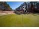 Scenic view of a lush green golf course with trees and a flag at 5041 Towne Lake N Hls, Woodstock, GA 30189