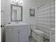 Simple bathroom with gray vanity and shower/tub combo at 4320 Chapel Hill Farms Dr, Douglasville, GA 30135