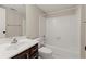 Clean bathroom featuring a white shower-tub combination and dark wood vanity at 3300 Greencastle Chase Ne, Marietta, GA 30062