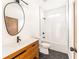 Clean bathroom with white subway tile and hexagon floor tile at 2107 Abner Nw Pl, Atlanta, GA 30318