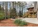 Deck and patio area with fire pit, surrounded by trees at 2085 Melrose Trce, Cumming, GA 30041