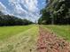 Beautiful land featuring a large green field ready to plant, surrounded by mature trees and a clear blue sky at 10975 Hutcheson Ferry Rd, Chattahoochee Hills, GA 30268