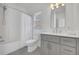 Updated bathroom with gray vanity, white toilet, and shower/tub combo at 200 Holly Chase Ct, Canton, GA 30114