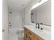 Modern bathroom with subway tile, freestanding tub, and marble vanity at 3920 Stone Creek Cir, Cumming, GA 30041