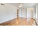 Hardwood floor bedroom with closet and ceiling fan at 882 Edgewater Trl, Atlanta, GA 30328