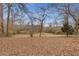 Open space behind the house with mature trees and leaf-covered ground at 900 Sage Nw Ln, Conyers, GA 30012