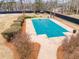 Aerial view of a private pool covered for the off-season, set in a spacious backyard, perfect for leisure and recreation at 9415 Grande Dr, Winston, GA 30187