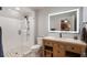 Modern bathroom with a walk-in shower and floating vanity at 5735 Winterthur Ln, Atlanta, GA 30328