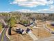 Aerial view of a house with a fenced backyard, pool, and detached shed at 7 Little Creek Manor Dr, Dallas, GA 30157