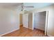 Well-lit bedroom with hardwood floors and a large closet at 4002 Cheoah Dr, Douglasville, GA 30135