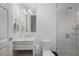 Small bathroom with marble vanity and shower at 1820 Peachtree Nw St # 303, Atlanta, GA 30309