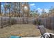 Small backyard with wooden fence, grass, and patio furniture at 2805 Ellis Pointe Ave, Conyers, GA 30094