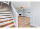 Living room with hardwood floors, fireplace, and access to the staircase at 900 Tree Creek Blvd, Lawrenceville, GA 30043