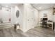 Finished basement with gray flooring and a home office at 159 Geneva Rd, Canton, GA 30114