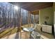 Covered patio with table and chairs, wooded view beyond at 159 Geneva Rd, Canton, GA 30114