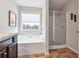 Relaxing bathroom with soaking tub and walk-in shower at 218 Cynthia Ct, Dallas, GA 30157