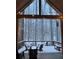 Cozy covered porch with string lights overlooking snowy woods at 1544 Bullard Rd, Powder Springs, GA 30127