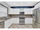 Stylish kitchen with stainless steel appliances, white cabinets, and backsplash at 148 Shady View Pl, Lawrenceville, GA 30044