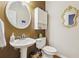 Small powder room with pedestal sink and decorative mirror at 2505 Ridgehurst Dr, Buford, GA 30518