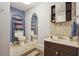 Basement bathroom with shower, vanity, and mosaic tile accents at 2505 Ridgehurst Dr, Buford, GA 30518