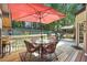 Deck with patio furniture, umbrella, and access to backyard at 2505 Ridgehurst Dr, Buford, GA 30518