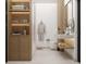 Spa-like bathroom with floating vanity and built-in shelving at 6305 Shannon Pkwy # 112, Union City, GA 30291