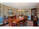 Formal dining room, featuring a wood table and floral wallpaper at 10170 Cedar Grove Rd, Chattahoochee Hills, GA 30213