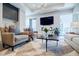 A well-lit living room with comfortable seating, a modern rug, and a large TV at 40 12Th Ne St # 1701, Atlanta, GA 30309