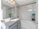 Bathroom with shower/tub combo and granite countertop at 372 Provenance Dr, Sandy Springs, GA 30328