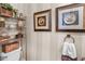 Stylish bathroom with vertical striped walls and decorative accents at 45 Highland Park Way, Sharpsburg, GA 30277