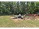 Fire pit area with seating in a wooded backyard setting at 45 Highland Park Way, Sharpsburg, GA 30277