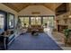 Sunroom addition with a fireplace, vaulted ceiling and large windows at 5601 Atlanta Hwy, Rutledge, GA 30663