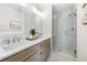 Bathroom featuring a glass shower, double sink with white countertop, and modern finishes at 1412 Dallas Sw Cir, Marietta, GA 30064