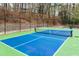 Outdoor paddle tennis court with green and blue surface at 4037 Woodridge Way, Tucker, GA 30084