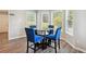 Charming breakfast nook with a glass table and blue chairs at 93 Carriage Lake Dr, Stockbridge, GA 30281